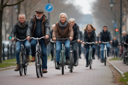 Groupe de cyclistes néerlandais dans la ville d'Amsterdam