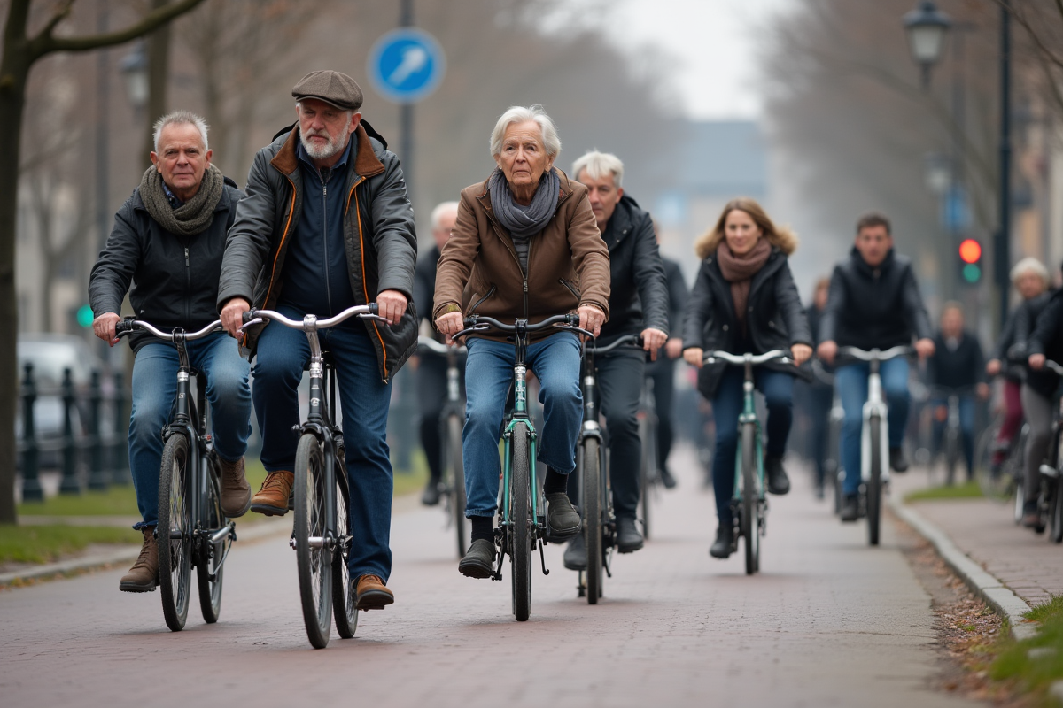 Groupe de cyclistes néerlandais dans la ville d'Amsterdam