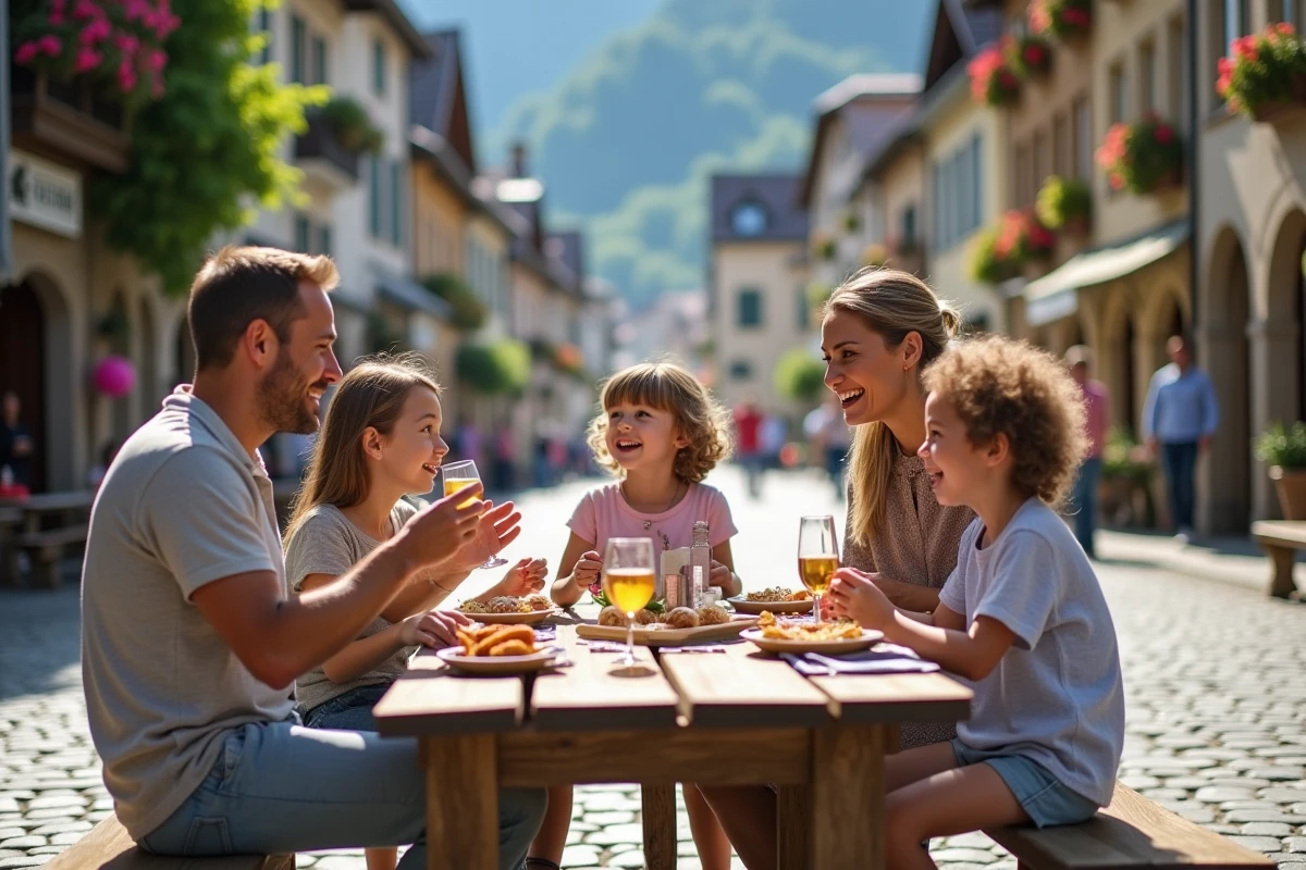 Famille en pique-nique dans le village de Hallstatt