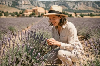 Femme explorant un champ de lavande en Vaucluse lors d'un week-end insolite en Provence