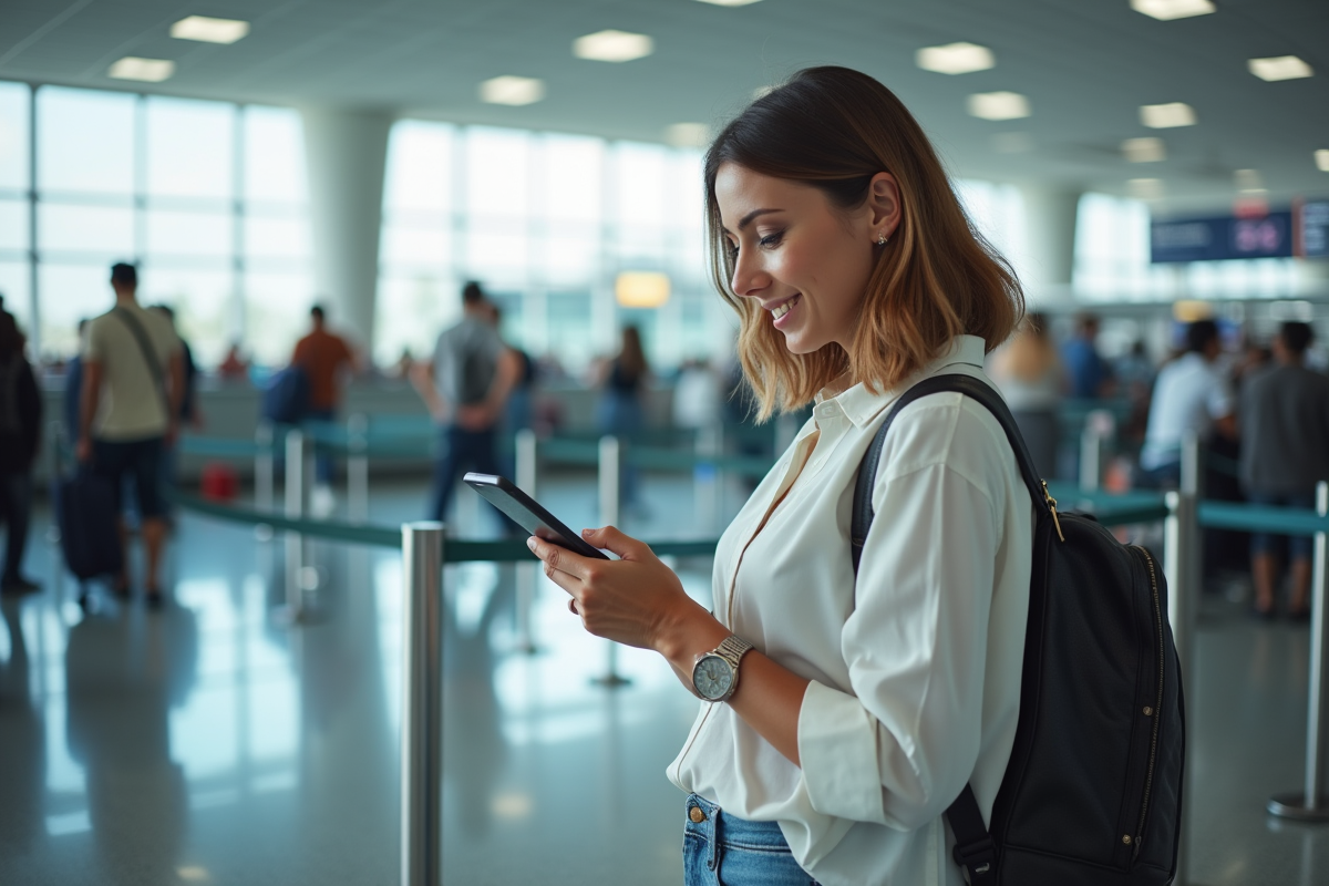 Femme scannant son smartphone à la sécurité de l