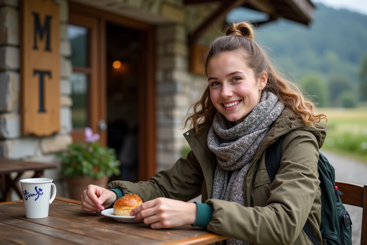 Jeune femme dégustant une pâtisserie à l