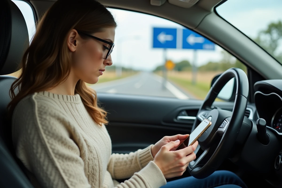 Jeune femme dans une voiture près d