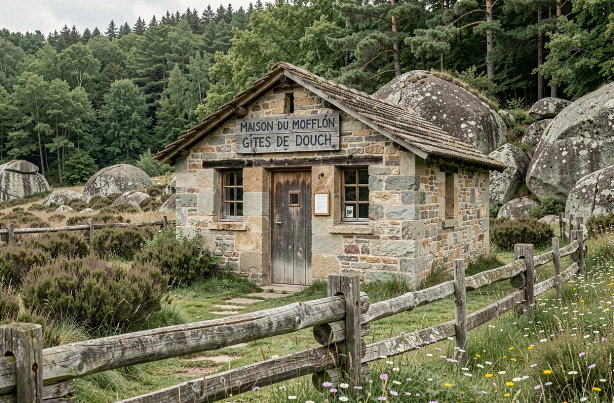 La Maison du Mouflon aux Gîtes de Douch dans le Haut-Languedoc, ancienne bergerie en pierre entourée de forêts de châtaigniers