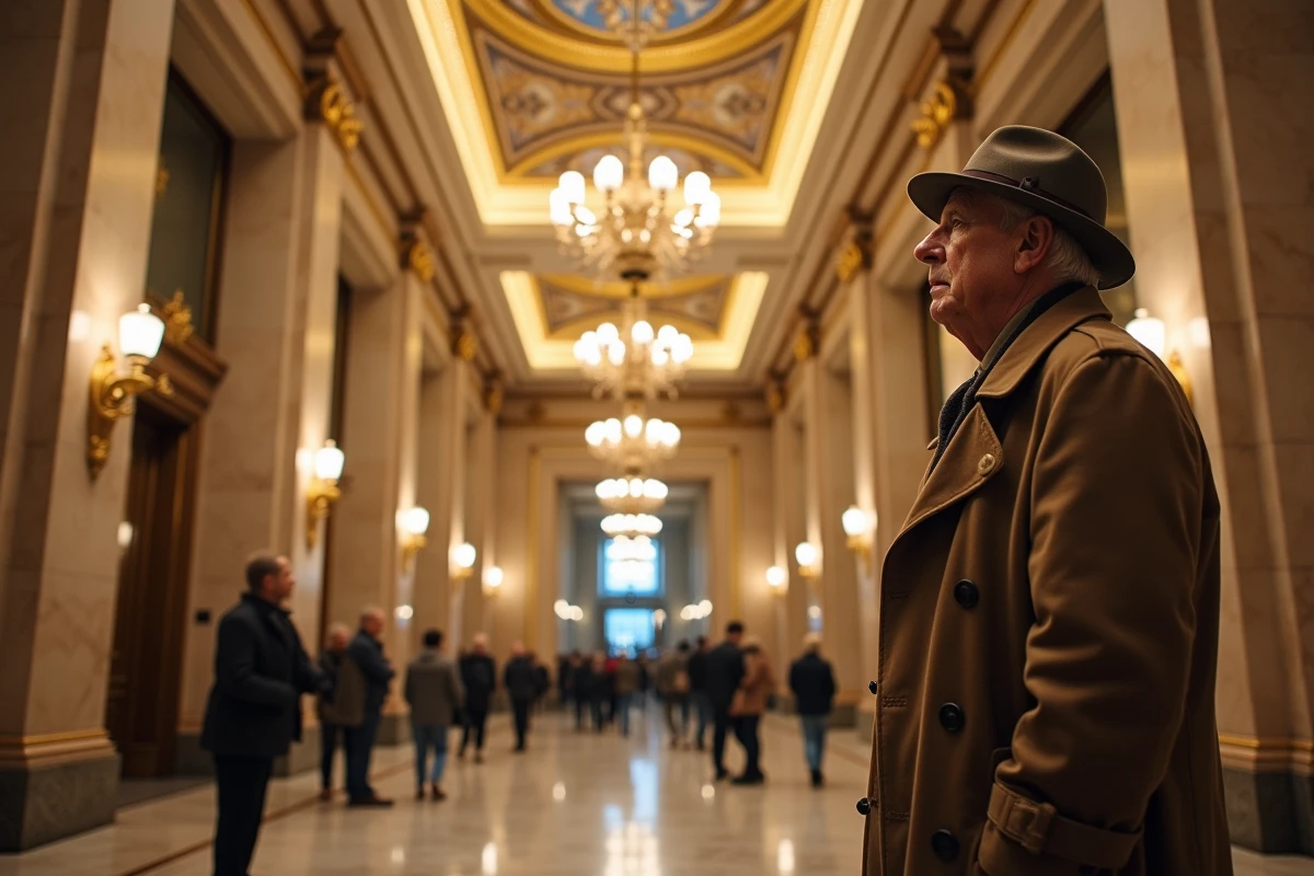 Homme dans le hall en marbre du Woolworth Building