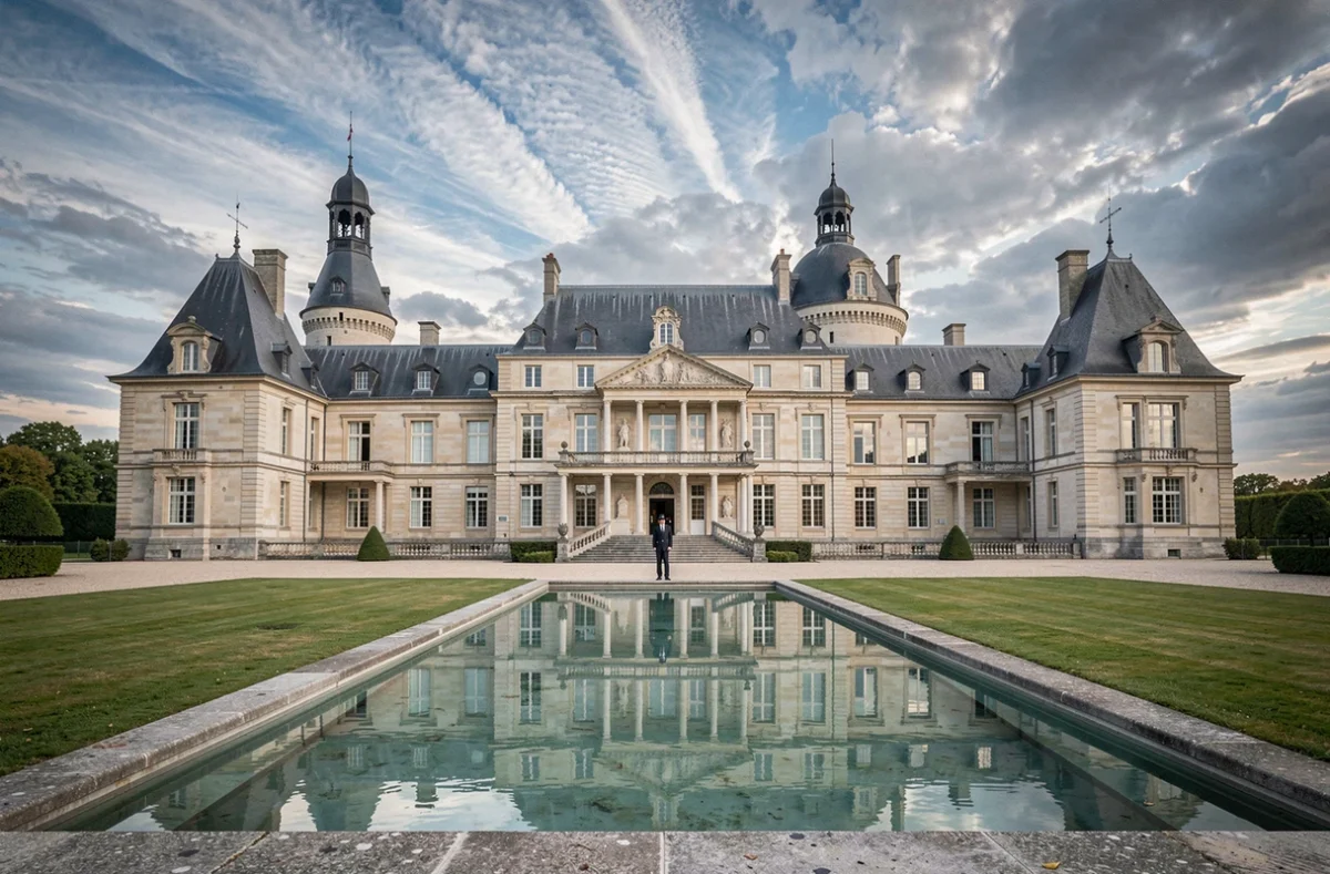 Le Relais de Chambord avec son architecture classique face au Château de Chambord et son miroir d'eau