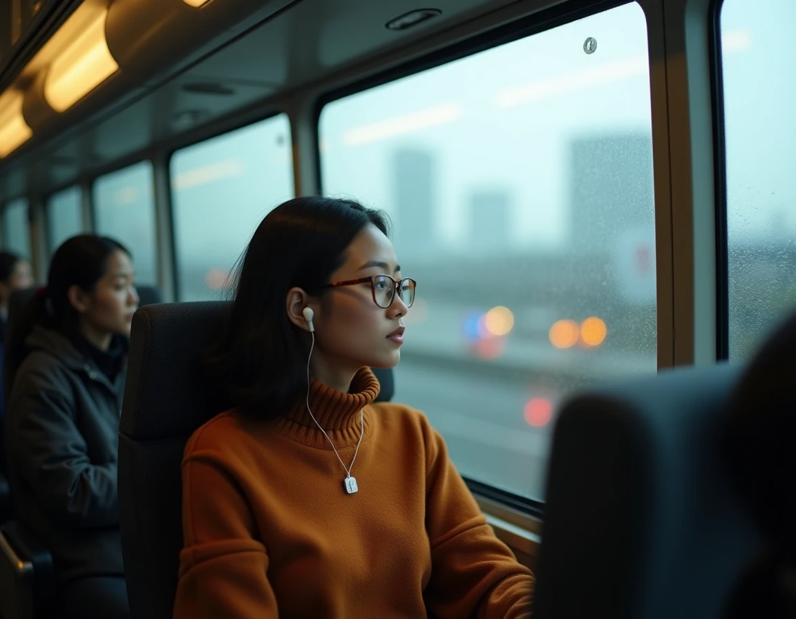 Passagère dans un Limousine Bus Tokyo observant le skyline de Tokyo depuis l'autoroute surélevée lors du trajet depuis l'aéroport de Narita