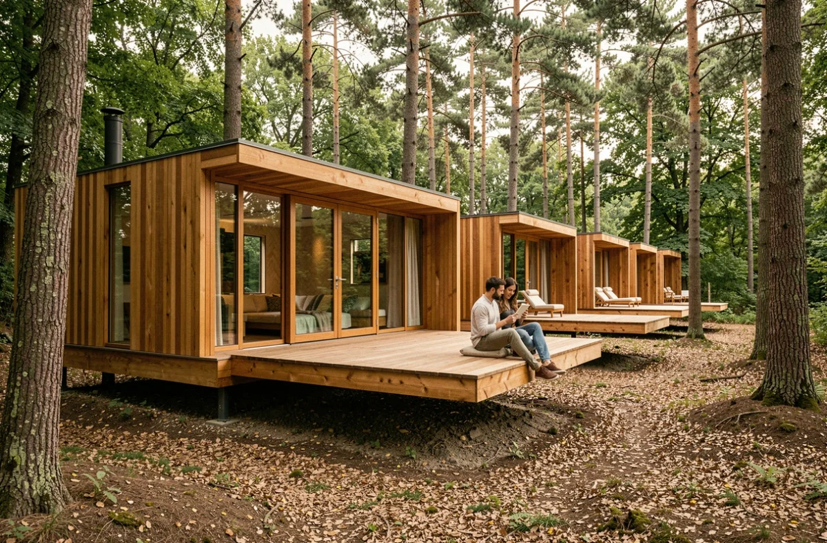 Lodges en bois surélevés de Loire Valley Lodges intégrés dans la forêt avec terrasses privatives
