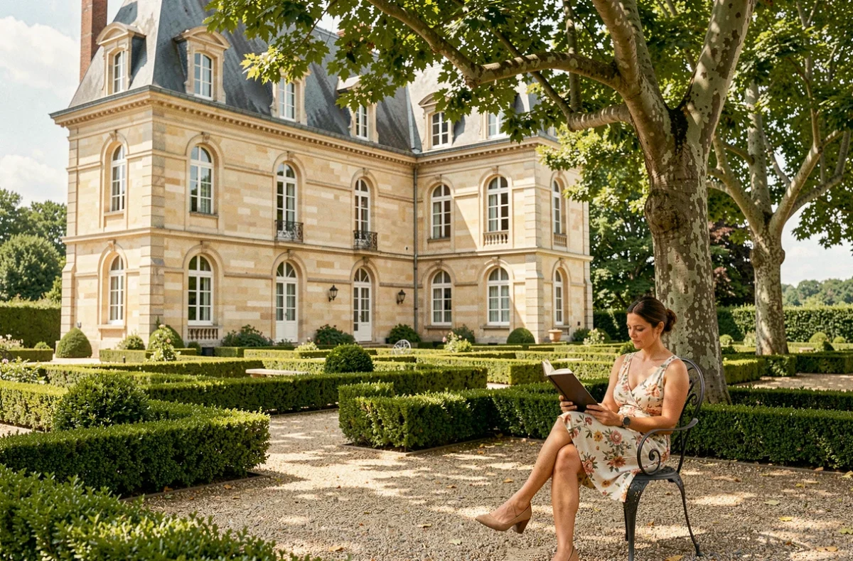Façade en tuffeau du Manoir Drissia à Saint-Avertin près de Tours avec jardin à la française