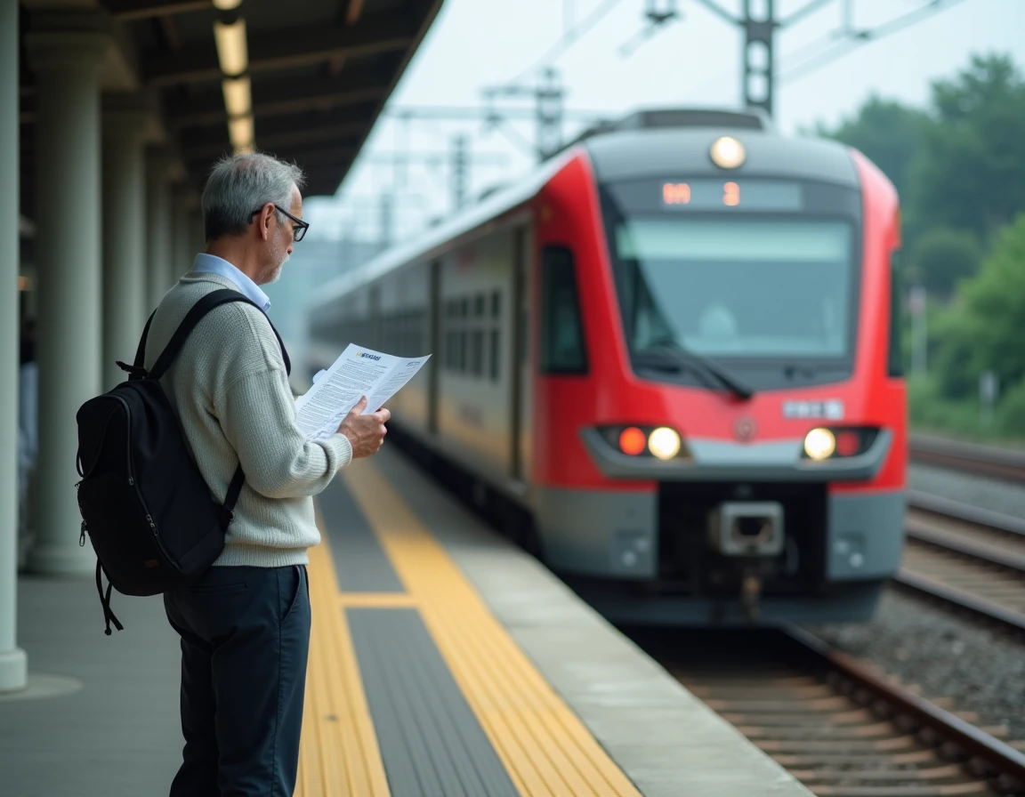Voyageur occidental consultant un horaire sur le quai du Narita Express NEX reliant l'aéroport de Narita au centre-ville de Tokyo
