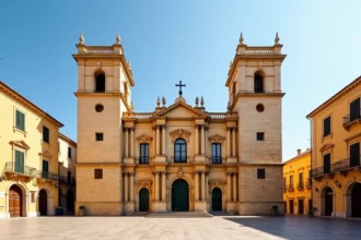 Facade extérieure du Palais des Normands à Palerme avec ses tours médiévales en calcaire doré sous un ciel méditerranéen
