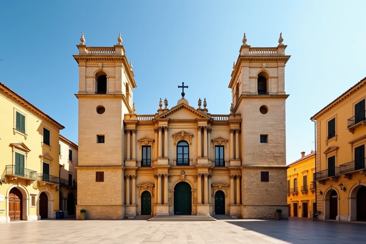 Facade extérieure du Palais des Normands à Palerme avec ses tours médiévales en calcaire doré sous un ciel méditerranéen