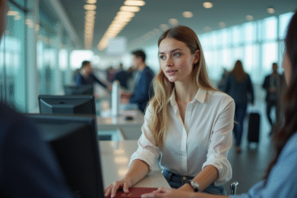 Jeune femme à l'aéroport lors de l'enregistrement