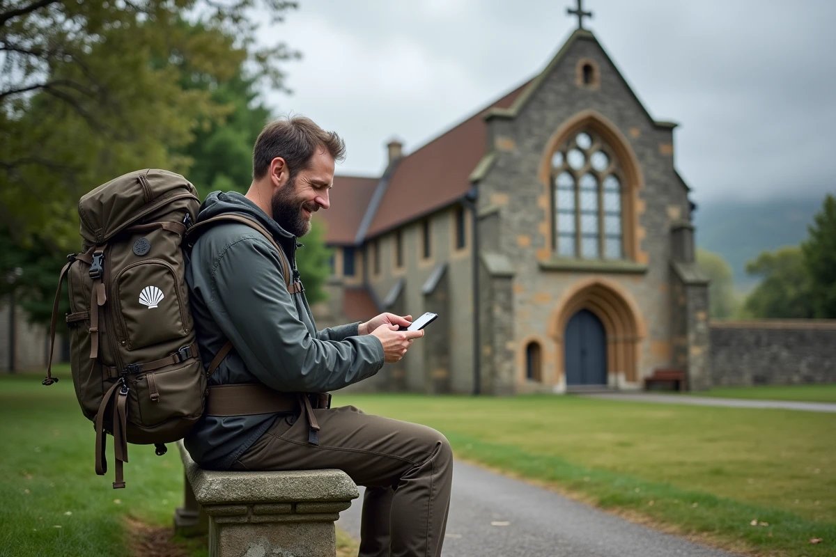 Homme avec sac à dos près de l