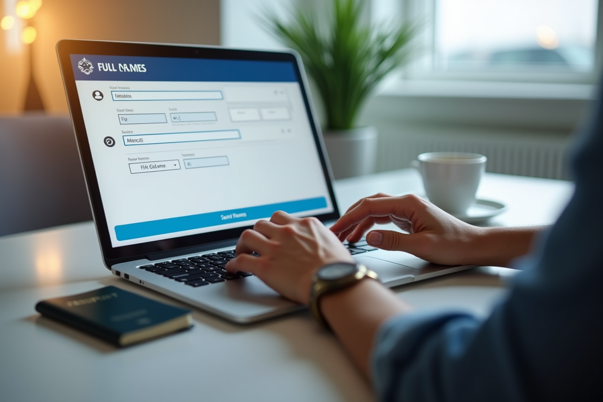Passager saisissant son nom complet sur un formulaire en ligne