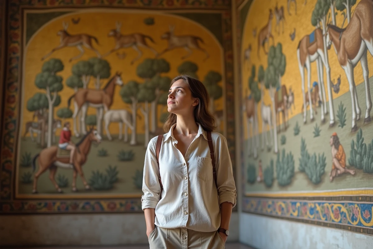 Touriste admirant les mosaïques médiévales de la salle de Roger au Palais des Normands à Palerme