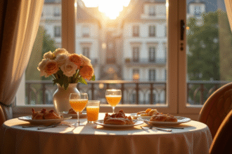 Suite d'hôtel élégante à Paris avec petit déjeuner romantique