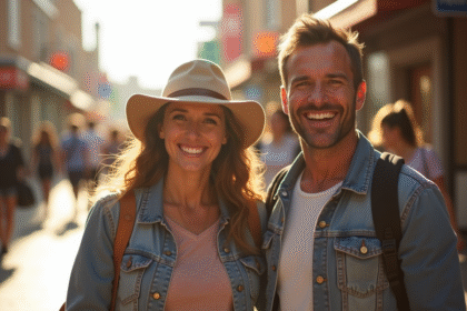 Deux touristes souriants dans la ville de Windhoek Namibie