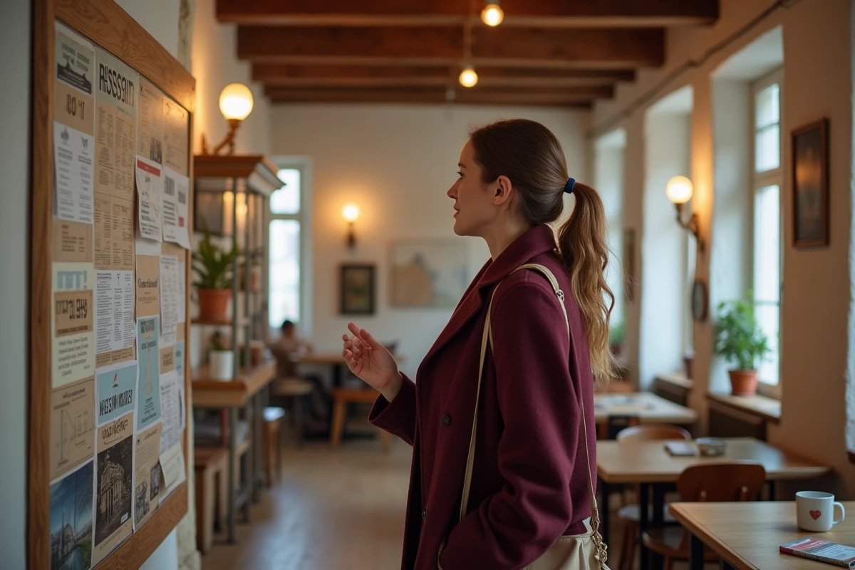 Voyageuse solo dans un auberge de jeunesse à Strasbourg consultant des bons plans locaux pour le Nouvel An